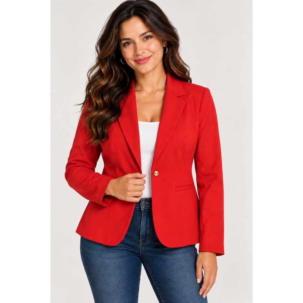 Nicole Miller New York Womens Red Single Button Blazer Jacket Size M Bold